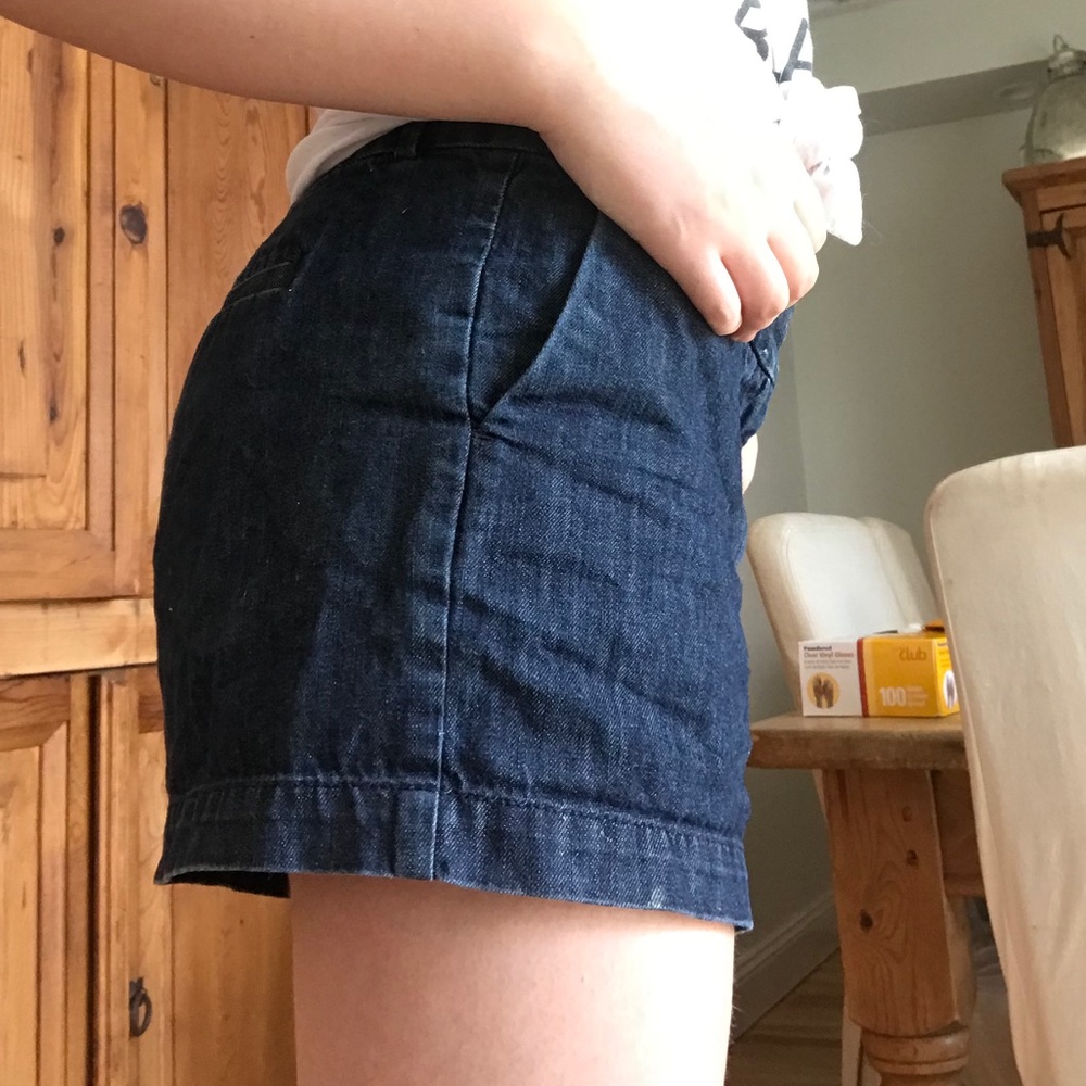 Low rise dark blue jean shorts